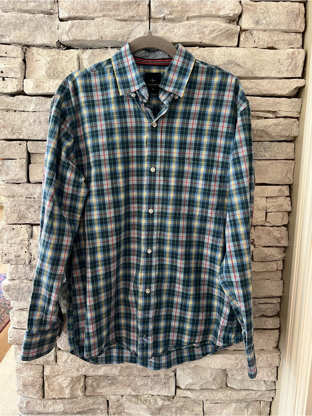 TailorByrd Green & Blue Plaid Button-Down Shirt Size Medium